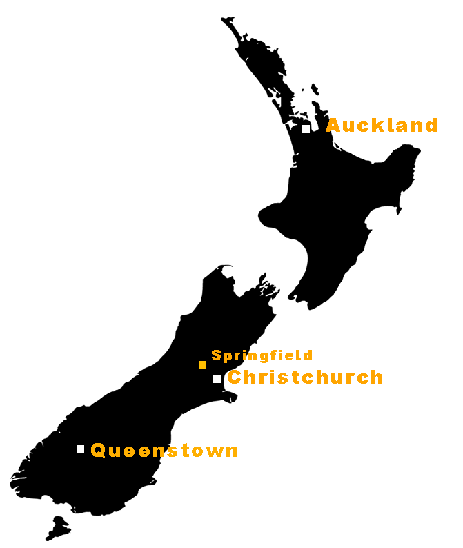 Map of New Zealand - Springfield Christchurch Queenstown